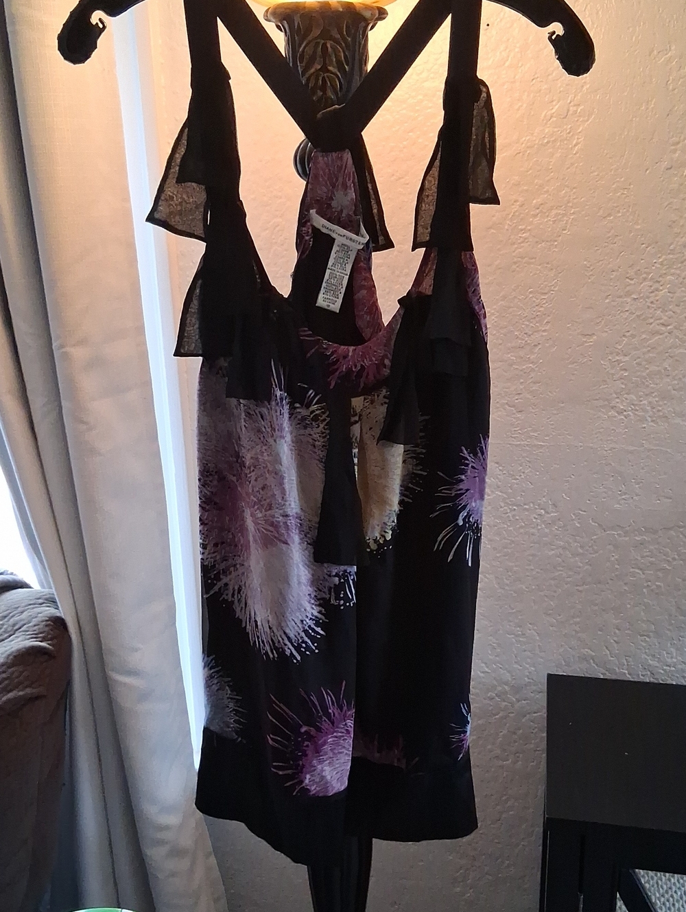 Diane Von Furstenberg Black Camisole with Purple and Cream Burst Print